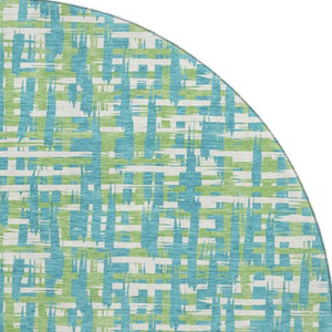 HomeRoots 8' Turquoise Green & Ivory Abstract Geometric Washable Round Rug with UV Protection & Non-Slip Backing 683084