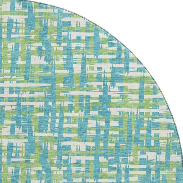 HomeRoots 8' Turquoise Green & Ivory Abstract Geometric Washable Round Rug with UV Protection & Non-Slip Backing 683084