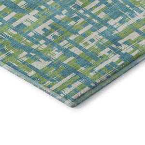 HomeRoots 8' X 10' Turquoise Green Ivory Geometric Area Rug – Soft, Stain-Resistant, UV Protected for Busy Homes 683085