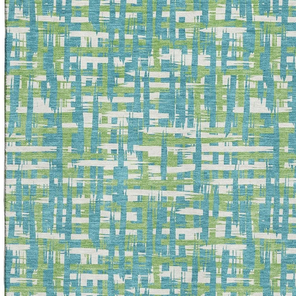 HomeRoots 8' X 10' Turquoise Green Ivory Geometric Area Rug – Soft, Stain-Resistant, UV Protected for Busy Homes 683085