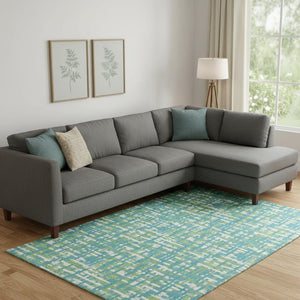 HomeRoots 9' X 12' Turquoise Green & Ivory Geometric Area Rug – Durable, Washable, UV Protection for Homes! 683086