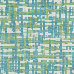 HomeRoots 10' X 14' Turquoise Green Ivory Abstract Geometric Rug - Washable, UV-Protected, Family-Friendly Design 683087