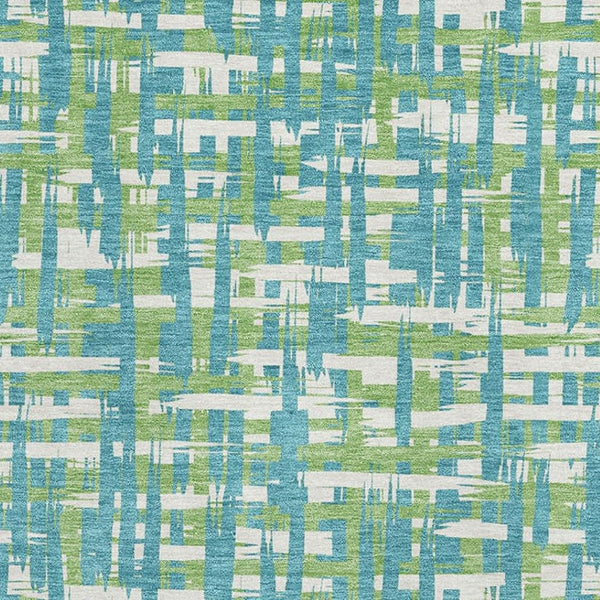 HomeRoots 10' X 14' Turquoise Green Ivory Abstract Geometric Rug - Washable, UV-Protected, Family-Friendly Design 683087