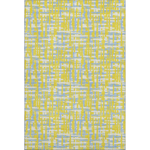 HomeRoots 5' X 8' Washable Abstract Geometric Area Rug in Yellow, Ivory, & Denim Blue – UV Protected & Durable 683089