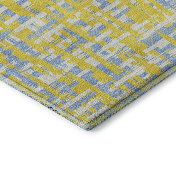 HomeRoots 5' X 8' Washable Abstract Geometric Area Rug in Yellow, Ivory, & Denim Blue – UV Protected & Durable 683089
