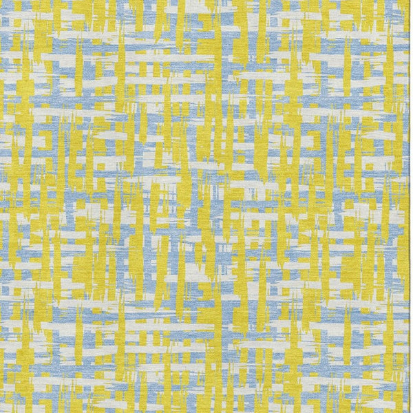 HomeRoots 5' X 8' Washable Abstract Geometric Area Rug in Yellow, Ivory, & Denim Blue – UV Protected & Durable 683089