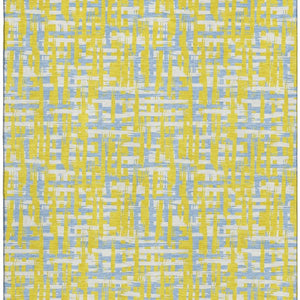 HomeRoots 5' X 8' Washable Abstract Geometric Area Rug in Yellow, Ivory, & Denim Blue – UV Protected & Durable 683089