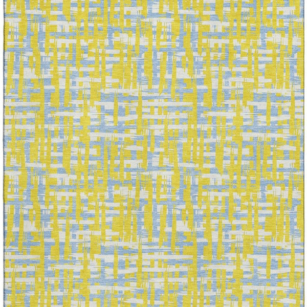 HomeRoots 5' X 8' Washable Abstract Geometric Area Rug in Yellow, Ivory, & Denim Blue – UV Protected & Durable 683089