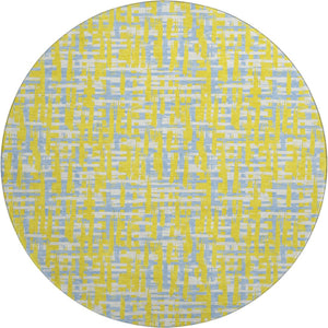 HomeRoots 8' Stylish Yellow, Ivory & Denim Blue Abstract Geometric Washable Round Rug with UV Protection 683090
