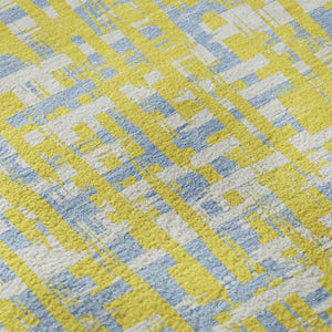 HomeRoots 8' Stylish Yellow, Ivory & Denim Blue Abstract Geometric Washable Round Rug with UV Protection 683090