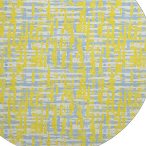 HomeRoots 8' Stylish Yellow, Ivory & Denim Blue Abstract Geometric Washable Round Rug with UV Protection 683090