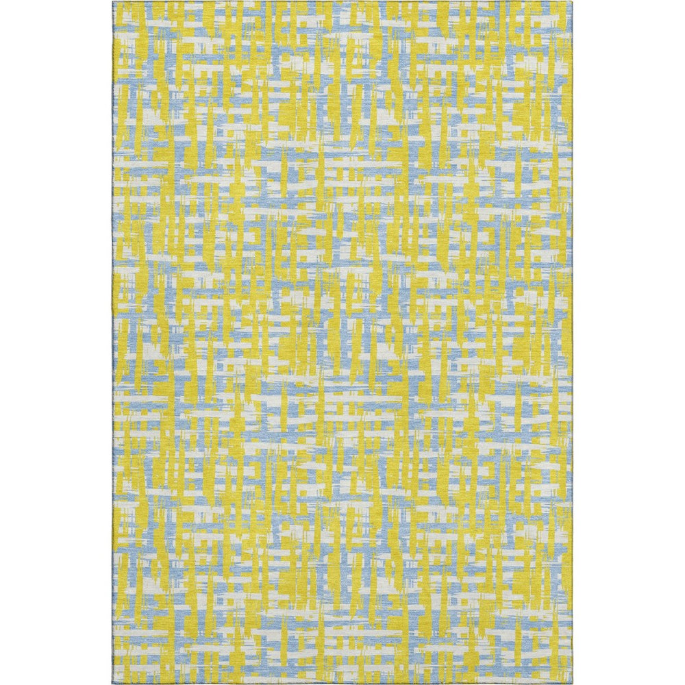 HomeRoots 8' X 10' Washable Area Rug in Yellow, Ivory & Denim Blue - Durable, UV Protected & Stain Resistant Design 683091