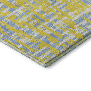 HomeRoots 9' X 12' Washable Area Rug – Vibrant Yellow, Ivory & Denim Blue Abstract Design with UV Protection 683092