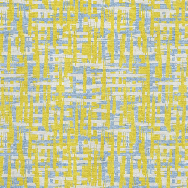 HomeRoots 9' X 12' Washable Area Rug – Vibrant Yellow, Ivory & Denim Blue Abstract Design with UV Protection 683092