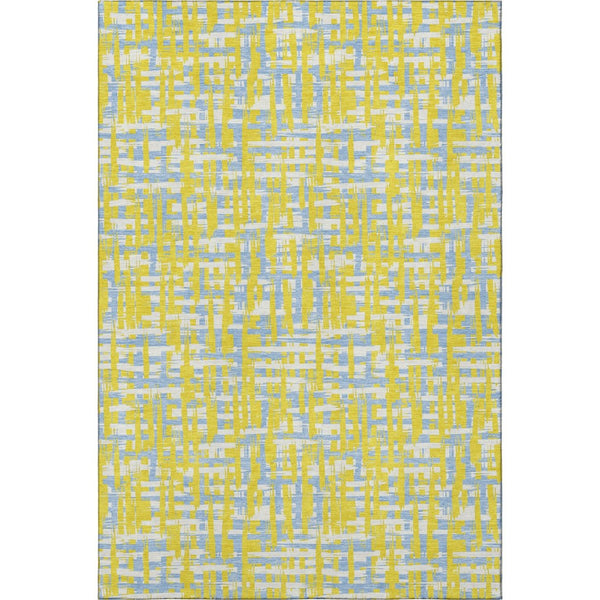 HomeRoots 9' X 12' Washable Area Rug – Vibrant Yellow, Ivory & Denim Blue Abstract Design with UV Protection 683092