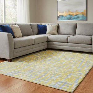 HomeRoots 10' Abstract Geometric Washable Area Rug in Yellow, Ivory & Denim Blue - UV Protected & Durable Design 683093