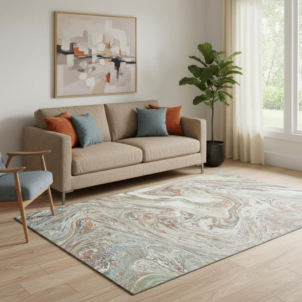 HomeRoots 5' X 8' Beige Copper Green Abstract Washable Area Rug - UV Protected, Durable, & Stain-Resistant! 683095