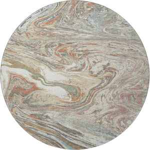 HomeRoots 8' Beige Abstract Round Rug with Copper & Green Accents, Washable, UV Protected, Stain Resistant 683096