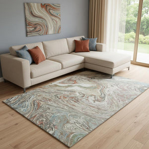 HomeRoots 8' X 10' Washable Area Rug in Beige, Copper & Green – Stylish, Stain-Resistant, UV-Protected Design! 683097