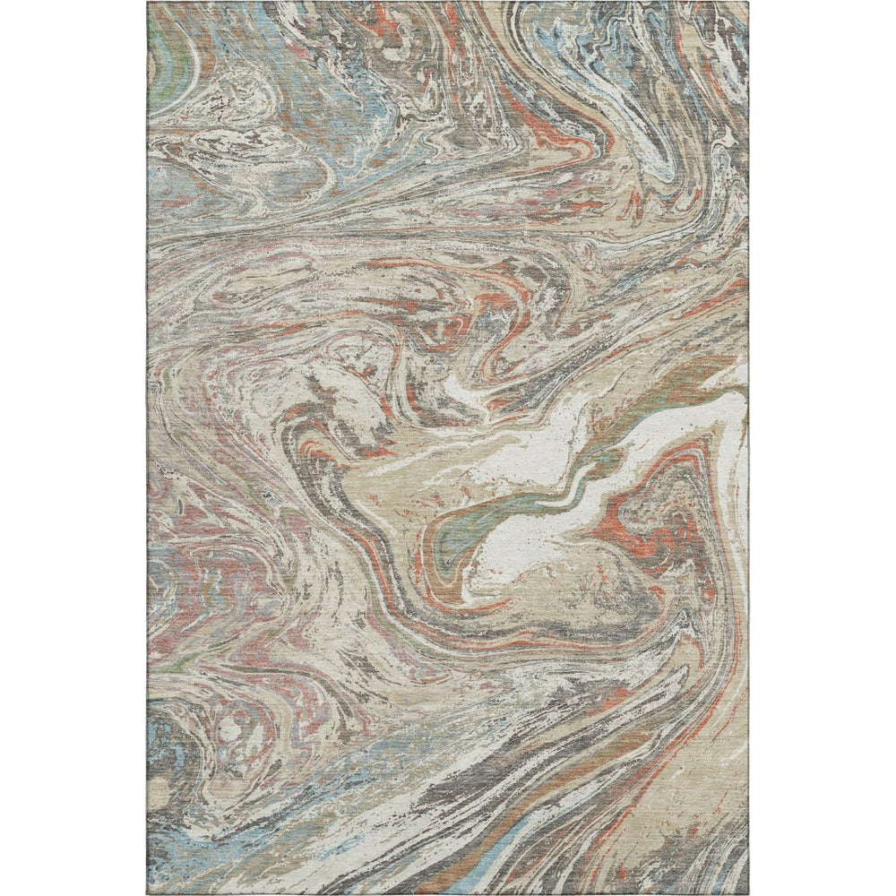 HomeRoots 9' X 12' Beige Copper Green Abstract Washable Area Rug - Durable, UV-Protected, Pet-Friendly Design! 683098