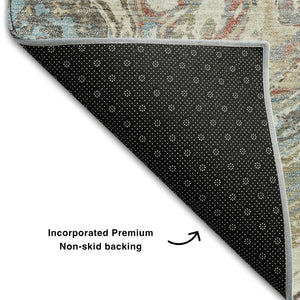 HomeRoots 9' X 12' Beige Copper Green Abstract Washable Area Rug - Durable, UV-Protected, Pet-Friendly Design! 683098