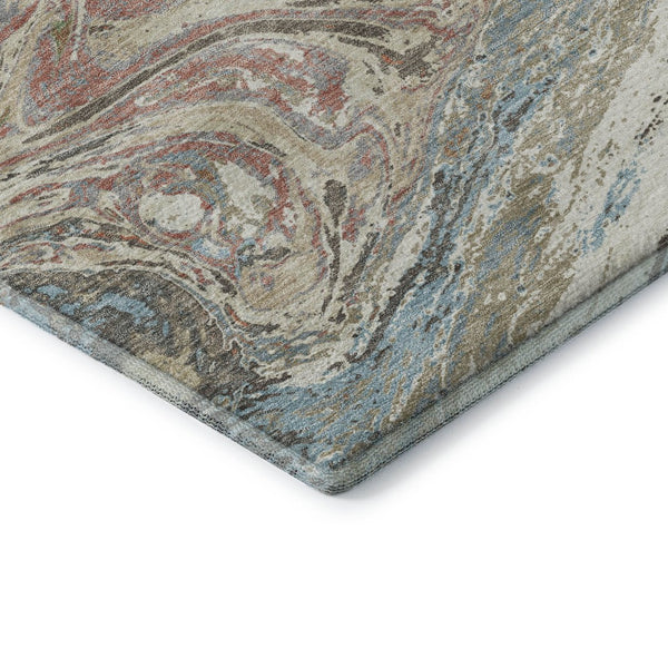 HomeRoots 9' X 12' Beige Copper Green Abstract Washable Area Rug - Durable, UV-Protected, Pet-Friendly Design! 683098
