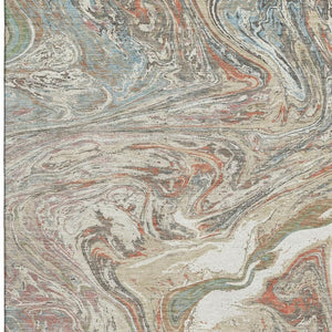HomeRoots 9' X 12' Beige Copper Green Abstract Washable Area Rug - Durable, UV-Protected, Pet-Friendly Design! 683098