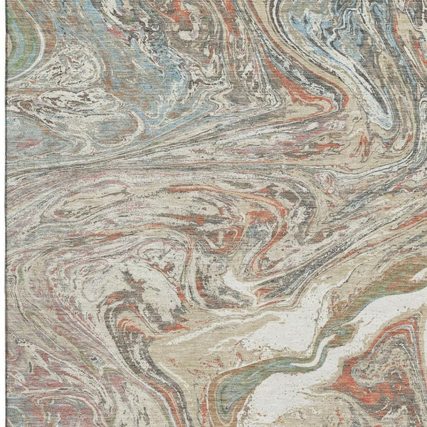 HomeRoots 9' X 12' Beige Copper Green Abstract Washable Area Rug - Durable, UV-Protected, Pet-Friendly Design! 683098