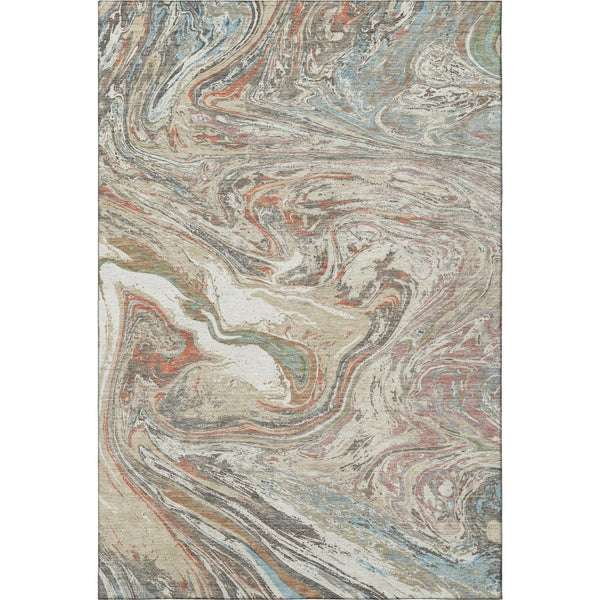 HomeRoots 9' X 12' Beige Copper Green Abstract Washable Area Rug - Durable, UV-Protected, Pet-Friendly Design! 683098