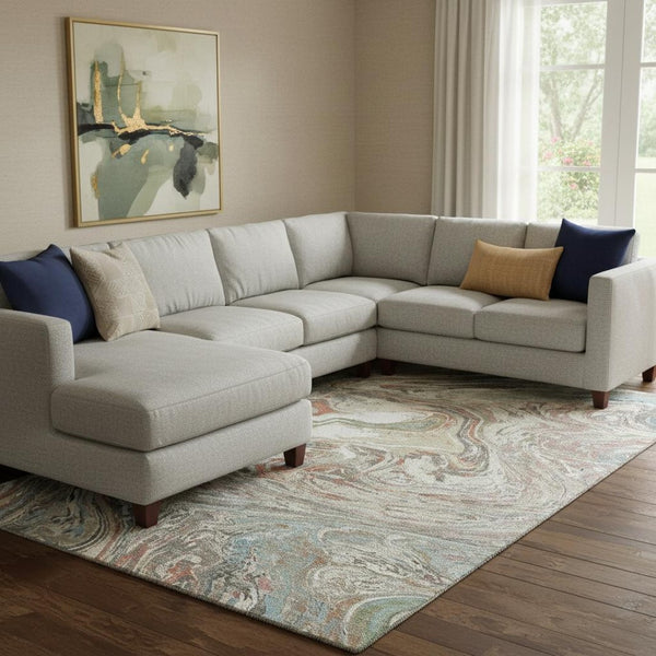 HomeRoots 10' Beige, Copper & Green Abstract Area Rug - Washable, UV-Protected, Durable for Busy Homes 683099