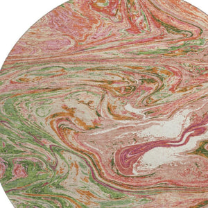 HomeRoots 8' Coral Green and Peach Abstract Round Rug - Durable, Washable, UV-Protected for High-Traffic Areas 683102