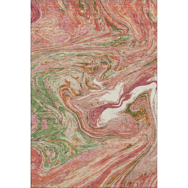 HomeRoots 10' X 14' Coral Green & Peach Abstract Area Rug - Durable, Washable with UV Protection for Style & Comfort 683105