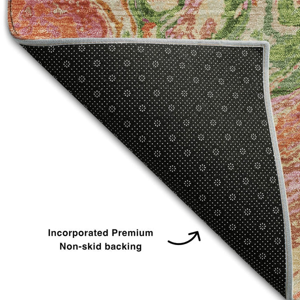 HomeRoots 10' X 14' Coral Green & Peach Abstract Area Rug - Durable, Washable with UV Protection for Style & Comfort 683105