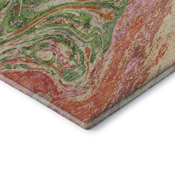 HomeRoots 10' X 14' Coral Green & Peach Abstract Area Rug - Durable, Washable with UV Protection for Style & Comfort 683105
