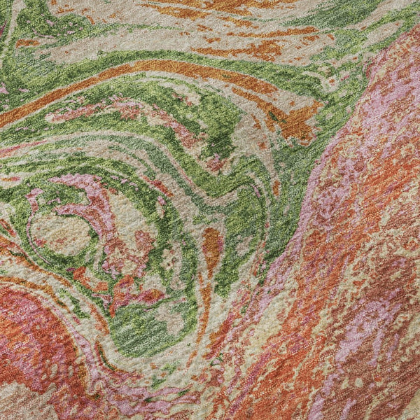 HomeRoots 10' X 14' Coral Green & Peach Abstract Area Rug - Durable, Washable with UV Protection for Style & Comfort 683105
