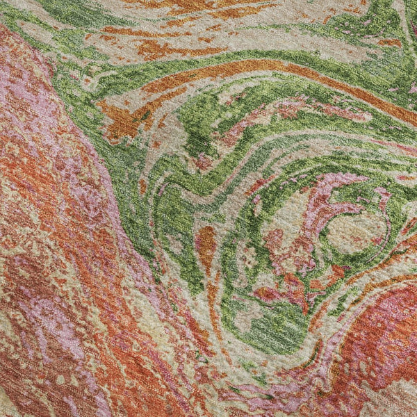 HomeRoots 10' X 14' Coral Green & Peach Abstract Area Rug - Durable, Washable with UV Protection for Style & Comfort 683105