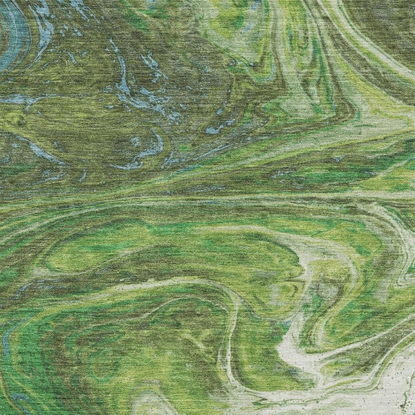 HomeRoots 5' X 8' Washable Area Rug in Green, Blue & Ivory - UV Protected, Modern Abstract Design for Any Space 683107