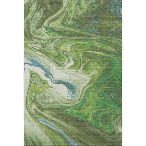 HomeRoots 5' X 8' Washable Area Rug in Green, Blue & Ivory - UV Protected, Modern Abstract Design for Any Space 683107