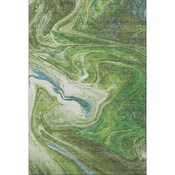 HomeRoots 5' X 8' Washable Area Rug in Green, Blue & Ivory - UV Protected, Modern Abstract Design for Any Space 683107