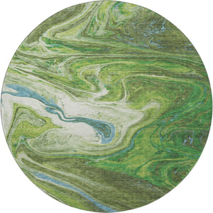 HomeRoots 8' Contemporary Abstract Round Rug in Green, Blue, and Ivory - Washable, Stain Resistant, UV Protected 683108