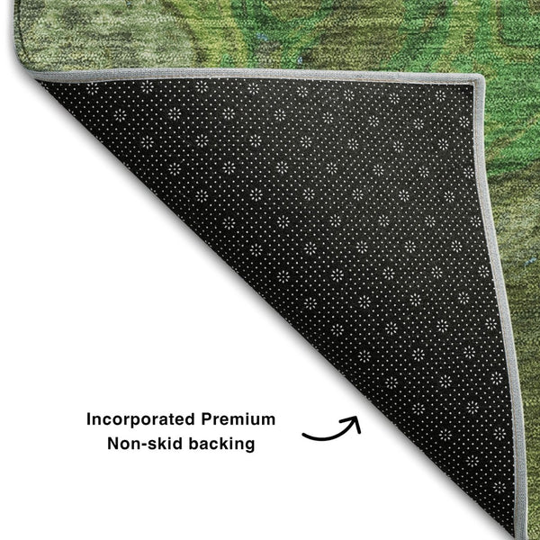 HomeRoots 8' X 10' Abstract Area Rug in Green, Blue & Ivory - Washable, UV-Protected, Perfect for High-Traffic Spaces 683109