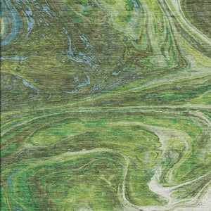 HomeRoots 8' X 10' Abstract Area Rug in Green, Blue & Ivory - Washable, UV-Protected, Perfect for High-Traffic Spaces 683109