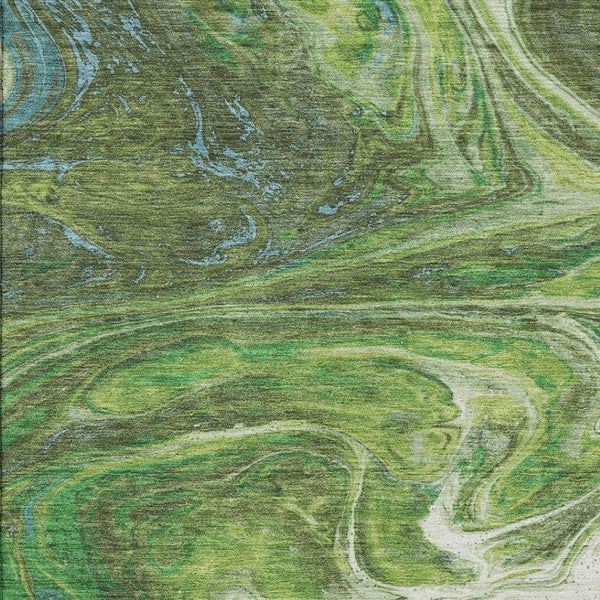 HomeRoots 8' X 10' Abstract Area Rug in Green, Blue & Ivory - Washable, UV-Protected, Perfect for High-Traffic Spaces 683109