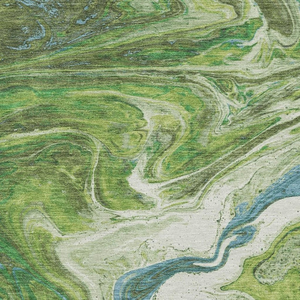 HomeRoots 9' X 12' Abstract Area Rug in Green, Blue & Ivory - Washable, UV-Protected, Stylish & Durable Design 683110