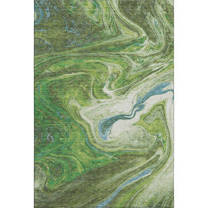 HomeRoots 10' X 14' Abstract Washable Area Rug in Green, Blue & Ivory – UV Protected, Stain Resistant Design 683111