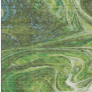 HomeRoots 10' X 14' Abstract Washable Area Rug in Green, Blue & Ivory – UV Protected, Stain Resistant Design 683111