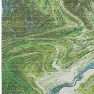 HomeRoots 10' X 14' Abstract Washable Area Rug in Green, Blue & Ivory – UV Protected, Stain Resistant Design 683111