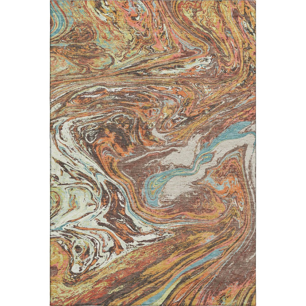 HomeRoots 5' X 8' Khaki Blue Copper Abstract Area Rug - Washable, UV-Protected, Stain-Resistant & Stylish! 683113