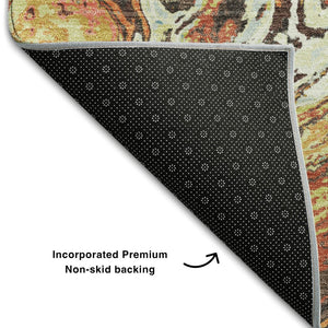 HomeRoots 5' X 8' Khaki Blue Copper Abstract Area Rug - Washable, UV-Protected, Stain-Resistant & Stylish! 683113