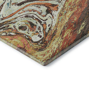HomeRoots 8' X 10' Khaki Blue & Copper Abstract Area Rug - Durable, Washable, UV-Protected for High Traffic Homes 683115